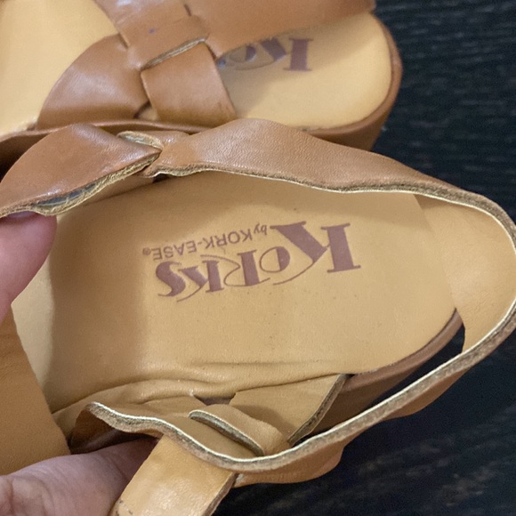 Korks Sz 8 Denica Tan Leather Platform Wedge Sandals - Picture 5 of 6